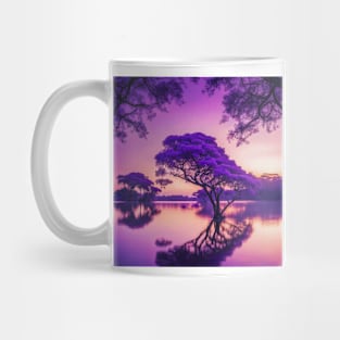 Serene Jacaranda Tree Lake Sunset Reflections Mug